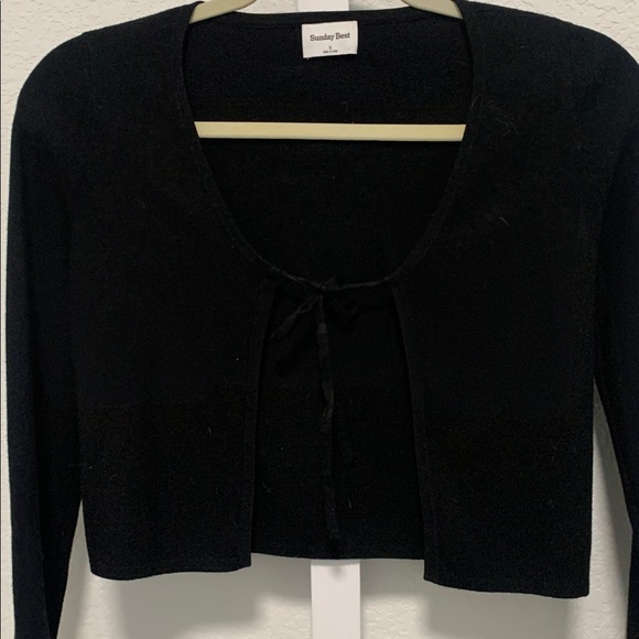 Sunday Best Aritzia Samantha Black Tie Front Cropped Cardigan Sweater Size Small - Picture 3 of 7